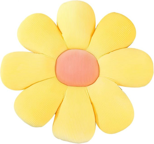 Flower Pillow, Flower Shaped Throw Pillow Flower Floor Pillow Soft Seating Cushion Room Decor Plush Pillow for Bedroom, Sofa, Bed, Reading (21 inch, Yellow)