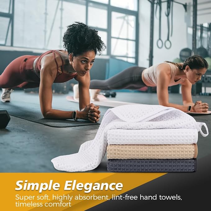 HOMEXCEL 4 Pack Premium Waffle Gym Towels, Ultra Soft Cooling Towels Highly Absorbent and Quick Dry Towel for Gym, Shower, Hotel, Spa and Kitchen, 15 x 25 Inch