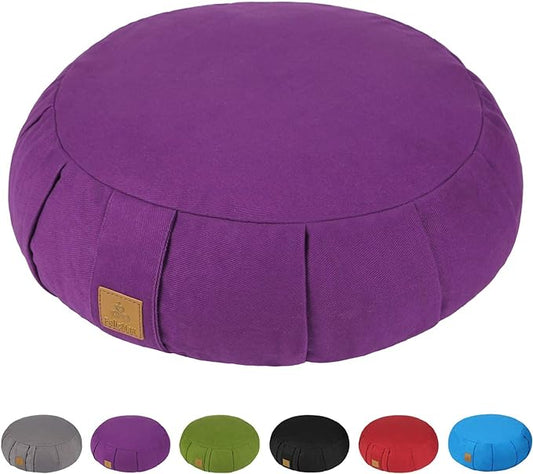 Round Zafu Meditation Cushion D=16" H=5.5" Zabuton Meditation Pillow Yoga Bolster Yoga Pillow Floor seat Zippered Organic Cotton Cover Natural Buckwheat kneeling pillow-Large