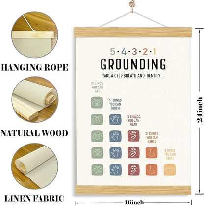 YGSDZY Grounding Technique Exercise Poster 54321, Wood Poster Hanger, Therapy Office Decor, School Psychology, Classroom Decor, Mental Health Posters, Therapy Wall Art Decoration