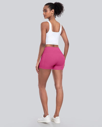 CHRLEISURE Womens Biker Yoga Shorts with Pockets: High Waisted Tummy Control Spandex Workout Athletic Gym Shorts 4 Packs