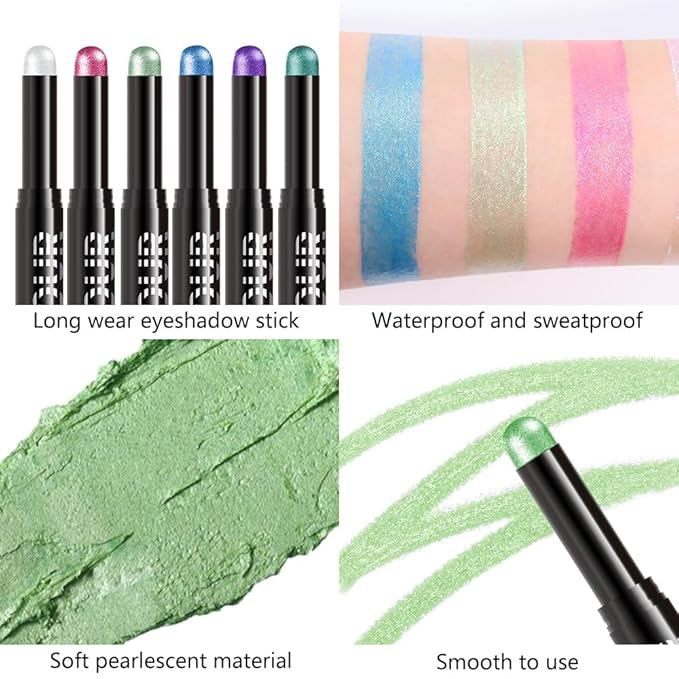 Yellow Green Shimmer Cream Eye Shadow Stick Makeup for Women, Lime Green Shimmer Matte Eye Shadow Brightener Stick for Eyes, Waterproof Eyeshadow Pencil Applicator Blendable for Eye Highlight 21