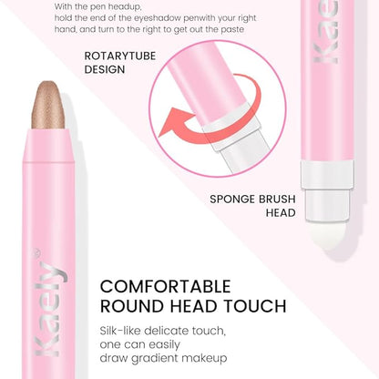 evpct 2Pcs Cream Eye Shadow Brightener Sticks Set for Eyes Waterproof, Champagne & Sand Shimmer Cream Eyeshadow Applicator Stick Long Lasting Pigmented Eye Makeup sombras en crema para ojos 17+25