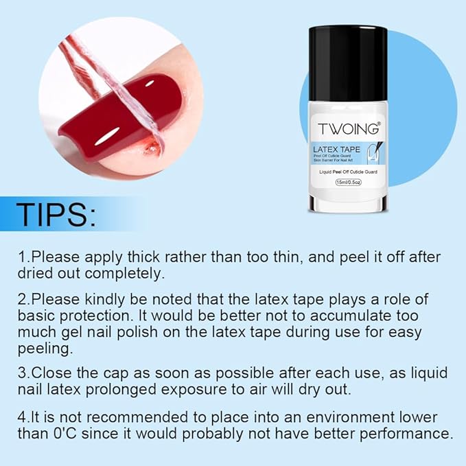 TWOING 15mlLiquid Latex for Nails, Peel Off Cuticle Protectors for Nail Polish,Skin Barrier Manicure, Art Liquid Latex Tape Protector Nail Cuticle Guard Gifts
