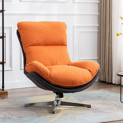 DUOMAY Swivel Lounge Chair Modern Linen Soft Accent Chair with Chrome Base, 34" Wide Relax Glider Rocker Chair for Living Room Bedroom Reading Room Office, Orange