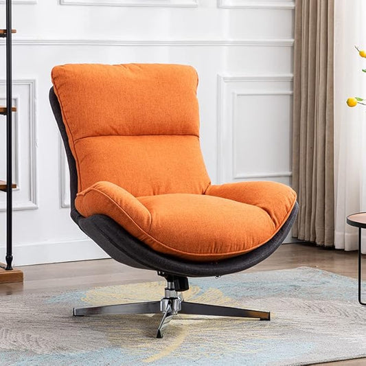 DUOMAY Swivel Lounge Chair Modern Linen Soft Accent Chair with Chrome Base, 34" Wide Relax Glider Rocker Chair for Living Room Bedroom Reading Room Office, Orange