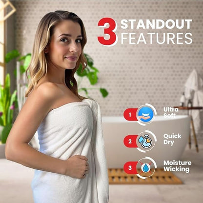 Infinitee Xclusives– Luxury Bath Sheets Towels – 2 Pack 600 GSM (35X70 Inches)– 100% Ring Spun Cotton Large Bath Towels for Bathroom (Brilliant White, Bath Sheet Pack of 2)