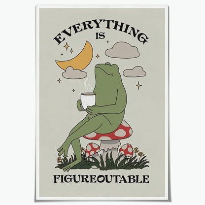 Everything is Figureoutable Motivational Canvas Wall Art Print Frog with Coffee Quote Inspirational Art Poster Mental Health Home Office Affirmation Wall Decor Minimalist Picture 16x24inch Unframed