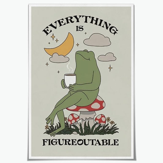 Everything is Figureoutable Motivational Canvas Wall Art Print Frog with Coffee Quote Inspirational Art Poster Mental Health Home Office Affirmation Wall Decor Minimalist Picture 24x36inch Unframed