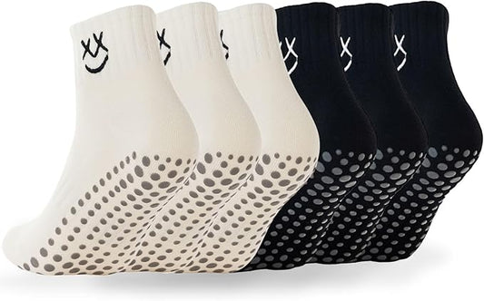 3/6 Pairs Cute Pilates Socks with Grips,Yoga Socks Barre Sock Non Slip Embroidery for Barre Ballet Barefoot Workout