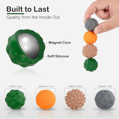 Fidget Toys Adults – 4PCS Magnetic Silicone Stress Balls for Anxiety, Focus & ADHD Relief, Textured Sensory Desk Gadgets, Stocking Stuffers or White Elephant Gifts for Men Women Teens