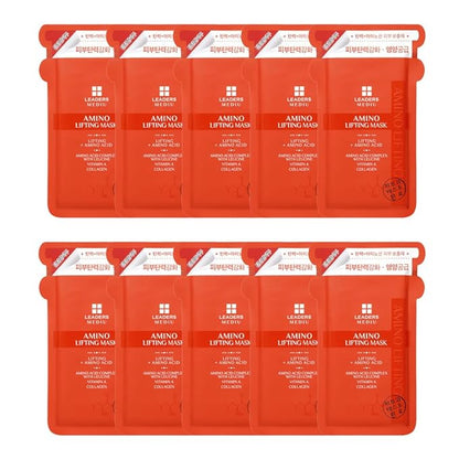 Leaders Mediu Amino Firming & Lifting Facial Sheet Mask | Amino Acid Complex, Vitamin A, Collagen | Reduces Fine Lines, Improves Elasticity, for All Skin Types (10 Sheets)