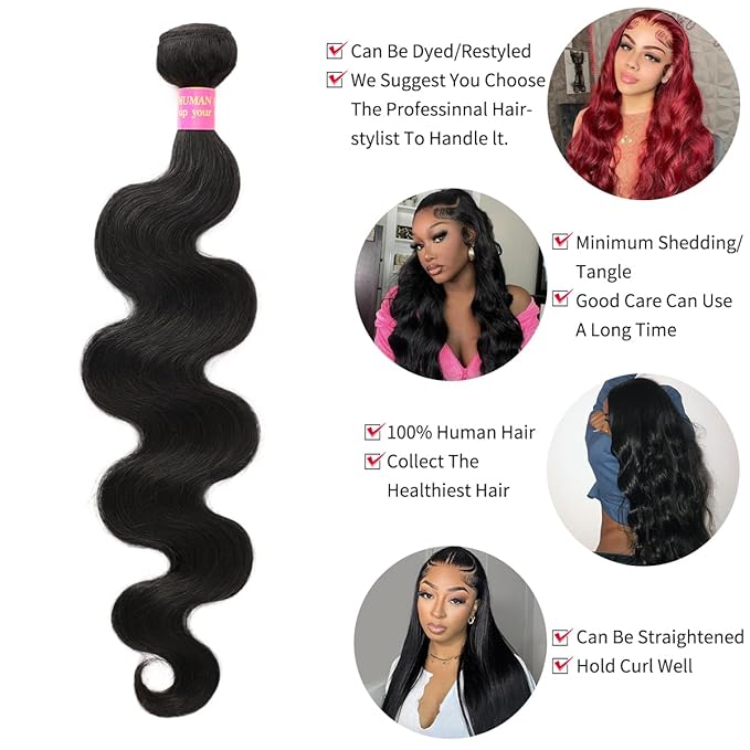 12A Brazilian Virgin Human Hair 1 Bundle 20 Inch Body Wave Bundles Human Hair 100% Unprocessed Quick Weave Hair Extensions Natural Black