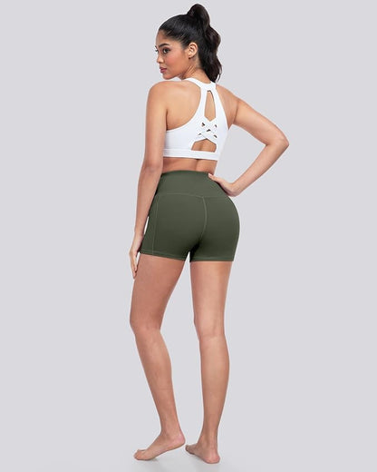 LZYVOO Biker Spandex Shorts Women, High Waisted Tummy Control Workout Yoga Shorts with Pockets