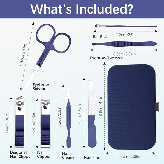 Manicure Set, Nail Clipper Set 7 in 1 Stainless Steel Nail Clipper Kit Manicure Kit Nail Clippers for Men Grooming Kit Pedicure Kit Fingernail Toenail Clippers for Men Women Husband Boyfriend, Blue