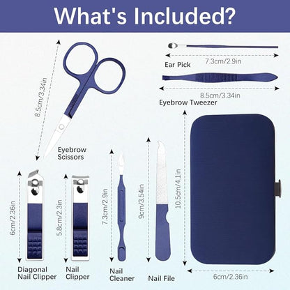 Manicure Set, Nail Clipper Set 7 in 1 Stainless Steel Nail Clipper Kit Manicure Kit Nail Clippers for Men Grooming Kit Pedicure Kit Fingernail Toenail Clippers for Men Women Husband Boyfriend, Blue