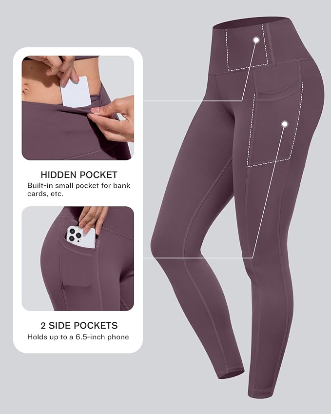 CHRLEISURE Leggings with Pockets for Women, High Waisted Tummy Control Workout Yoga Pants