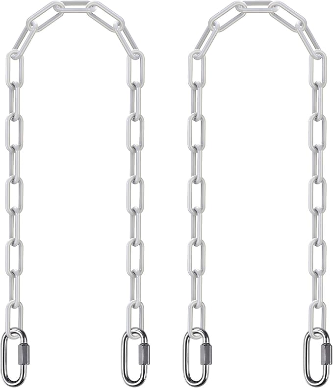 SELEWARE 2 Pcs 60" Hanging Swing Chain with 4 Carabiners, 1000LB Capacity Plastic Coated Hanging Chains, Hammock Hardware Kit for Swing, Hanging Chair, Punching Bags, Indoor Outdoor Gym (White)