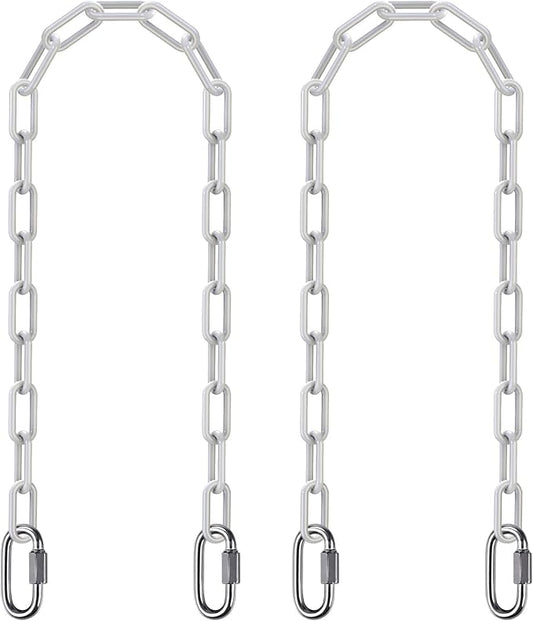 SELEWARE 2 Pcs 60" Hanging Swing Chain with 4 Carabiners, 1000LB Capacity Plastic Coated Hanging Chains, Hammock Hardware Kit for Swing, Hanging Chair, Punching Bags, Indoor Outdoor Gym (White)