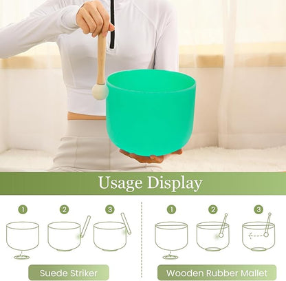 432HZ 9 Inchs Frosted Crystal Singing Bowl Set for Meditation Healing Yoga Chakra Quartz Crystal Sound Bowls with Heavy Duty Carry Case and Rubber Mallet,Suede Striker,O-rings