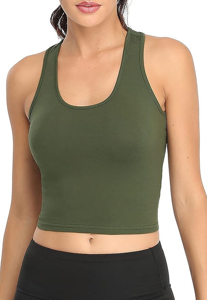 Porvike Sports Crop Tank Tops for Women Cropped Workout Tops Racerback Running Yoga Tanks Cotton Sleeveless Gym Shirts 3 Pack