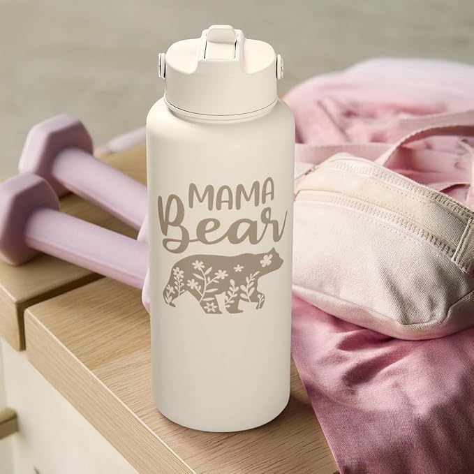 SANDJEST Mom Water Bottle, Mama Bear Bottles 32oz Stainless Steel Insulated with Lid, Mom Gifts from Daughter Son, Gifts for Mother's Day Christmas Birthday