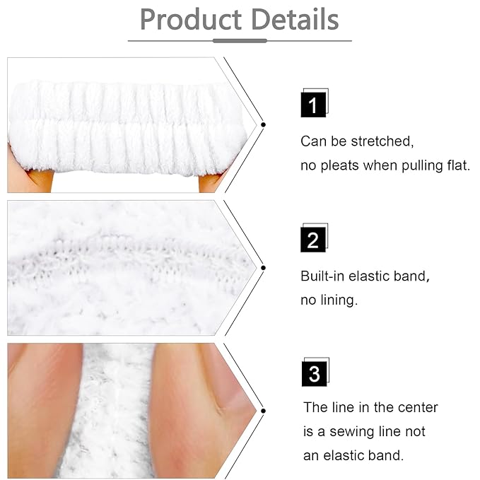 VELSCRUN Spa Headbands for Wash Face, Makeup Headband, Facial Skincare Headbands, 5 Pcs White Puffy Sponge Spa Headband Bow Tie Hair Band Hair Clips Wristband Set Women Girls Accessories