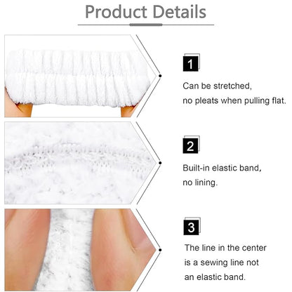 VELSCRUN Spa Headbands for Wash Face, Makeup Headband, Facial Skincare Headbands, 5 Pcs White Puffy Sponge Spa Headband Bow Tie Hair Band Hair Clips Wristband Set Women Girls Accessories