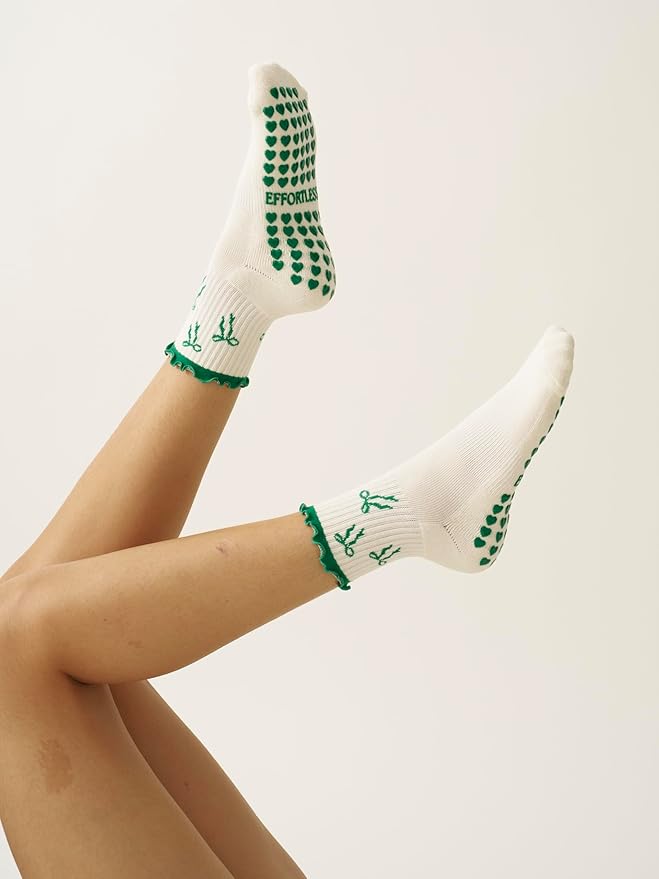 Crew Half Calf Grip Socks, Cutest Fruits Pilates Socks, Ruffle socks, Non-Slip, Barre Yoga Fitness