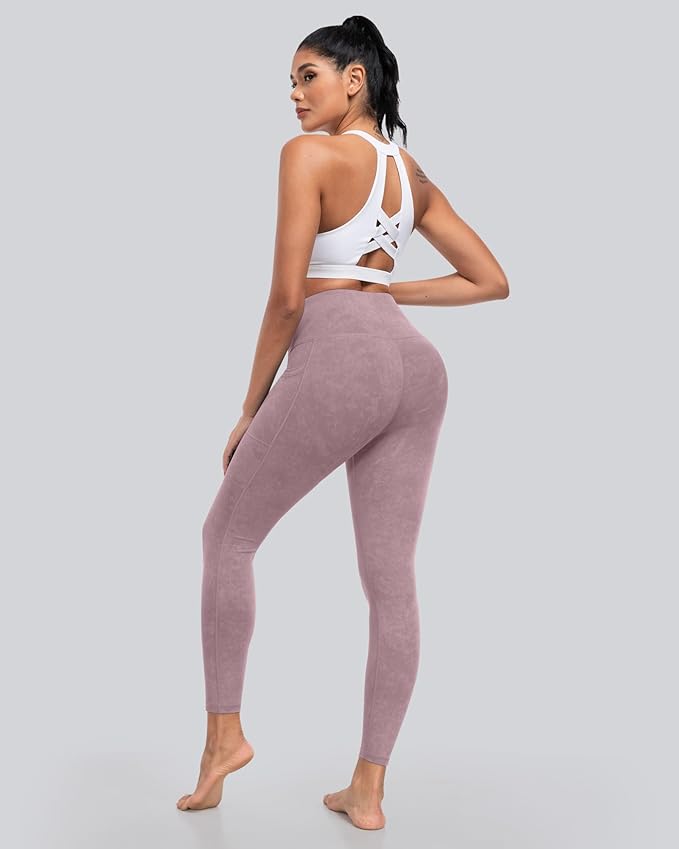 CHRLEISURE Leggings with Pockets for Women, High Waisted Tummy Control Workout Yoga Pants