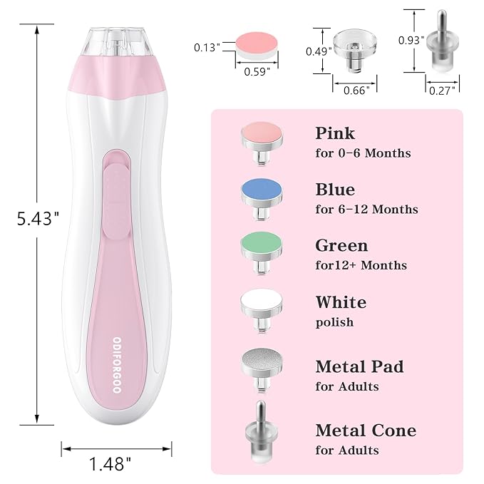 Baby Nail Trimmer Electric Baby Nail File,USB Charging 15 in 1 Nail Clippers kit with Dust Cover LED Light,Trim Buffer Kit for Newborn Infant Toddler or Adults Toes Fingernails Care（Pink）