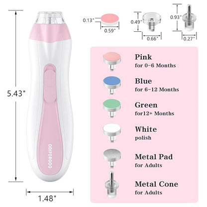 Baby Nail Trimmer Electric Baby Nail File,USB Charging 15 in 1 Nail Clippers kit with Dust Cover LED Light,Trim Buffer Kit for Newborn Infant Toddler or Adults Toes Fingernails Care（Pink）