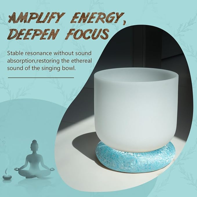 Singing Bowl Cushion for Tibetan Singing Bowls, Handmade Silk Brocade Round Cushion Pillow for Sound Healing and Crystal Sound Bowls Accessories(CyanBlue,6.7 Inch)