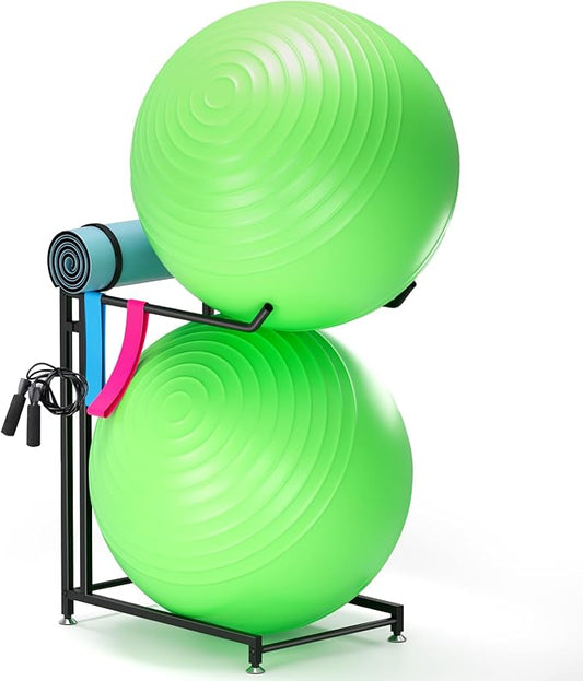 Exercise Ball Holder - Medicine Ball Rack for 85cm Yoga Ball Yoga Mat Storage, Garage Stability Ball Organizer Stand for Home Gym