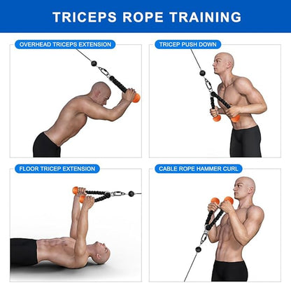 Kipika Tricep Rope, Cable Machine Attachments Pulley System Gym Pull Down Rope, Heavy Duty Nylon Rope with Soft Rubber Ends