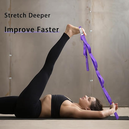 Stretching Strap Yoga Strap with Loops, Stretch Straps for Physical Therapy, Non-Elastic Exercise Strap for Pilates, Dance and Gymnastics with Workout Guide