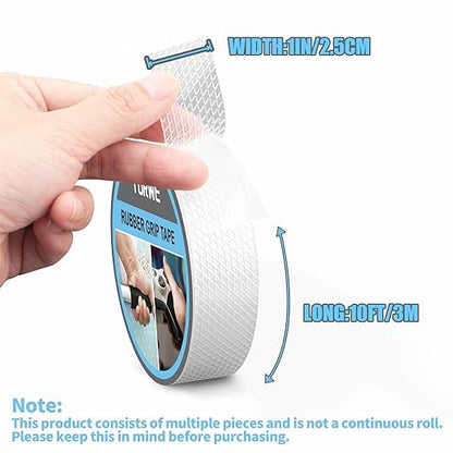 Rubber Grip Tape, Ultra-Thin Strong Adhesive Anti-Slip Waterproof Heat Resistant Wear-Resistant Cushion Pad, Making Handles or Contact Surfaces Safer, with Grip and Comfort (Clear, 1In x 10Ft)