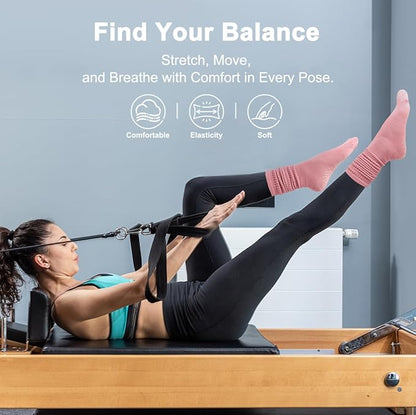 Grip Pilates Slouch Socks for Women, Non Slip Scrunch Yoga Barre, Grippy Slouchy Knee High Boot Socks for Hospital