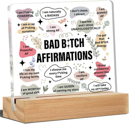 Positive Affirmation Gifts for Women, Humorous Inspirational Self Love Gifts for Women, Daily Reminder Desk Decor, Funny Affirmation Acrylic Desk Plaque Sign Decor 4 x 4 Inches