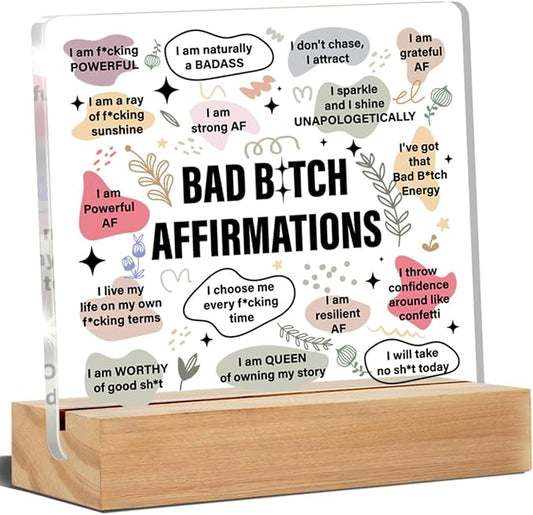 Positive Affirmation Gifts for Women, Humorous Inspirational Self Love Gifts for Women, Daily Reminder Desk Decor, Funny Affirmation Acrylic Desk Plaque Sign Decor 4 x 4 Inches