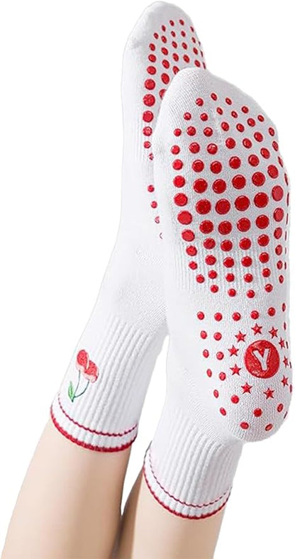 DADAB Cute Pilates Grip Socks for Women – Yoga Grippy Non Slip Barre Sticky Crew Socks for Workout, Hospital Use