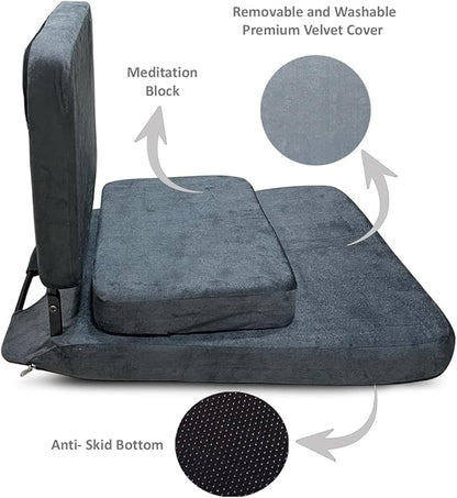 Zen Zone 90° Buddha Yoga Meditation Floor Chair Premium and Foldable with Fixed Back Support Chair Dark Grey