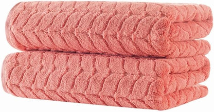 BAGNO MILANO Turkish Bath Towels, Soft Plush Jacquard Luxury Bath Towels, Quick Dry Towel Set (Coral Red, 2 pcs Bath Towel Set)