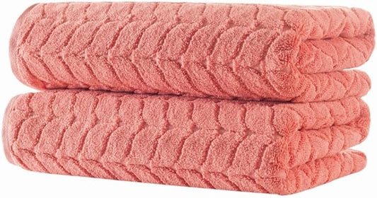 BAGNO MILANO Turkish Bath Towels, Soft Plush Jacquard Luxury Bath Towels, Quick Dry Towel Set (Coral Red, 2 pcs Bath Towel Set)