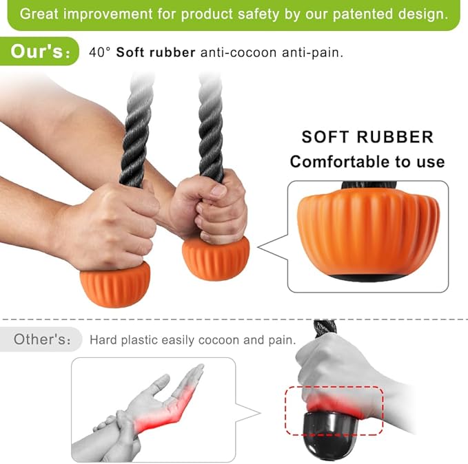 SELEWARE Tricep Rope Cable Machines Attachments for Gym, Heavy Duty Universal Tricep Pull Down Rope with Soft Rubber Ends for Home Gym Workout Biceps Back Shoulders
