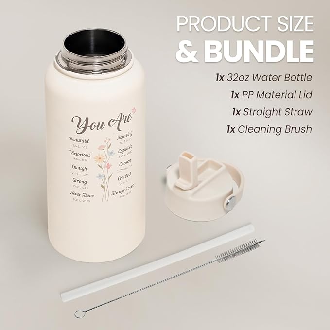 Christian Gifts for Women, Inspiration Water Bottle 32oz Stainless Steel Insulated with Lid, Religious Gifts for Mom Friends Ladies on Birthday Mother's Day Christmas
