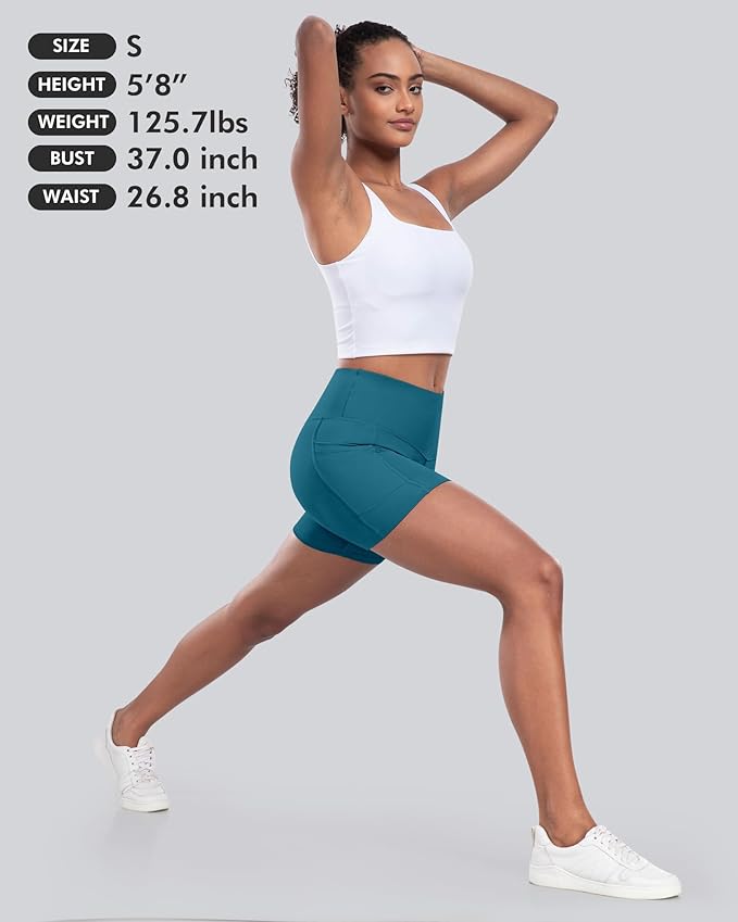 CHRLEISURE Womens Biker Yoga Shorts with Pockets: High Waisted Tummy Control Spandex Workout Athletic Gym Shorts 4 Packs