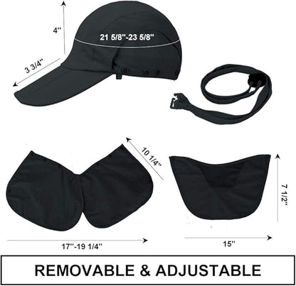 Foldable Sun Cap, Fishing Hats, UPF 50+ Protection Caps with Face Mask Neck Flap