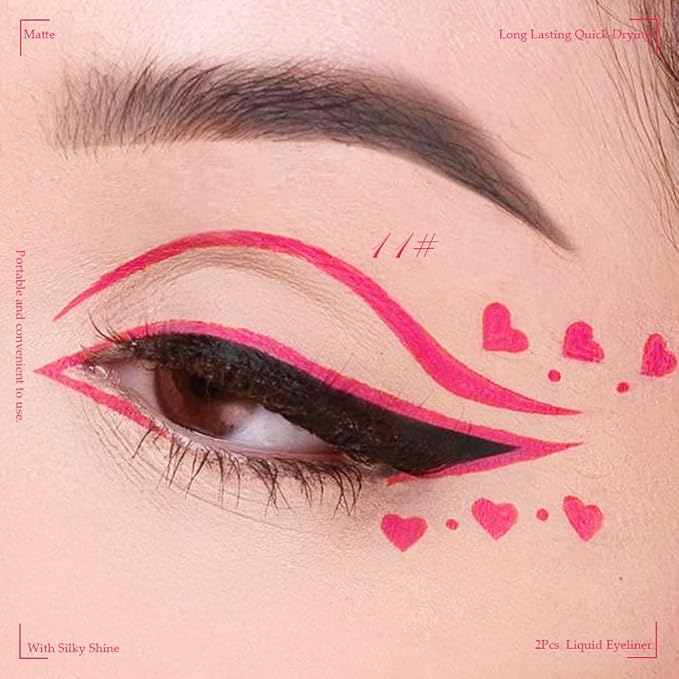 evpct 2Pcs Hot Pink Rose Red Liquid Eyeliner Set Waterproof Neon Bright Light Pink Eye Liner Liquid Pen Pencil for Women Eyes delineadores de colores para ojos delineador de ojos contra el agua 02&11