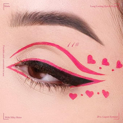 evpct 2Pcs Hot Pink Rose Red Liquid Eyeliner Set Waterproof Neon Bright Light Pink Eye Liner Liquid Pen Pencil for Women Eyes delineadores de colores para ojos delineador de ojos contra el agua 02&11